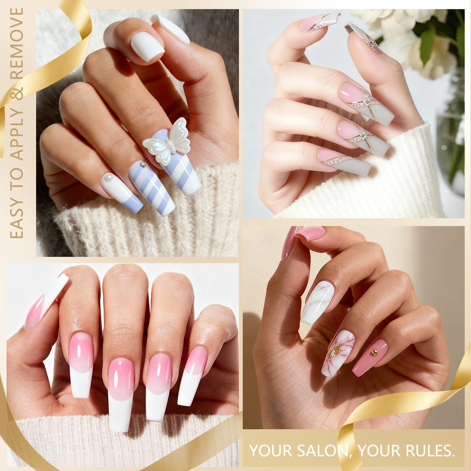 Clear French Coffin Nails Tips 500 PCS 10 Sizes Half Cover Clear Nail Tips Fr
