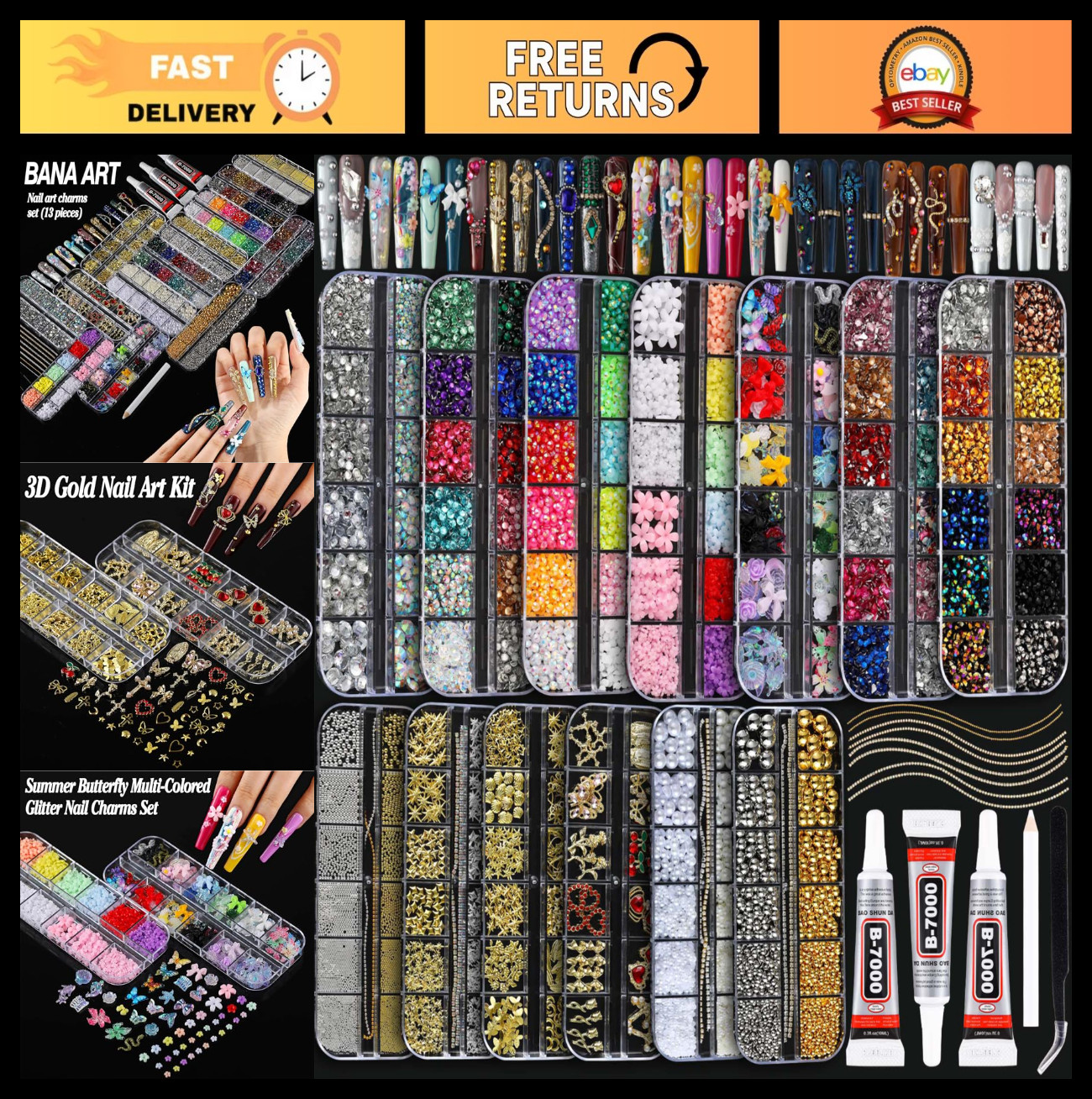 DIY Nail Art Bedazzling Kit – 18000 Pcs Rhinestones, 3D Nail Gems & Charms