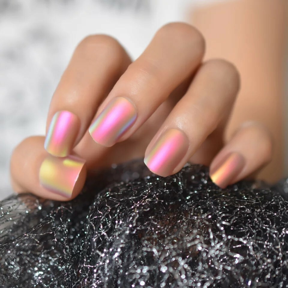 Holographic Press on Nails Sunset Rust Matte Metallic with glue