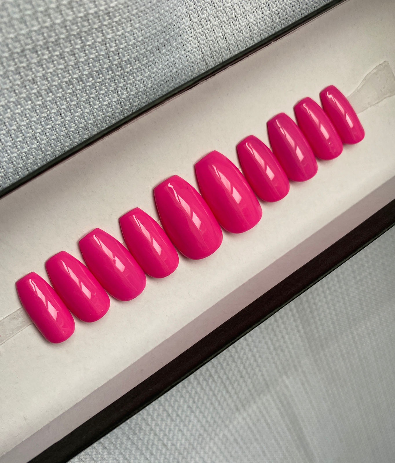 🔥 CUSTOM Gel Press On Nails, HOT PINK ,Coffin Short ,10p Set W/ kit NEW