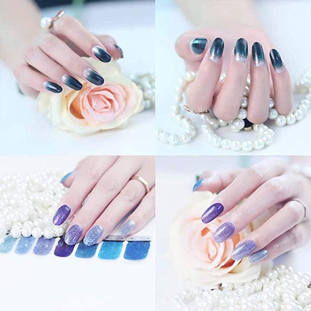 14 Sheets Nail Stickers Glitter Gradient Color Shine Full Nail Wraps Gel Nail…