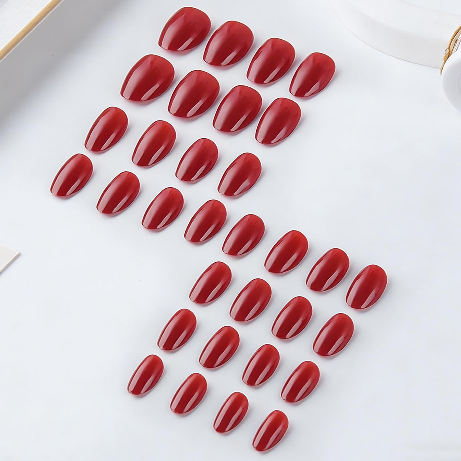 32Pcs Red Press on Nails Short Almond Fake Nails Solid Color Acrylic Nails Gl…
