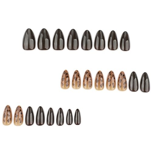 Medium Almond Press on Nails Brown Cat Eye Fake Nails with Full Cover Style-42