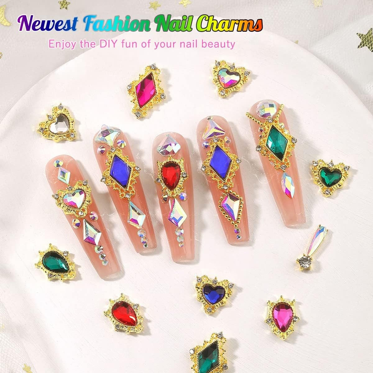 24Pcs Blue Nail Rhinestones Luxury Nail Charms Sapphire Heart Charms for Nails 3