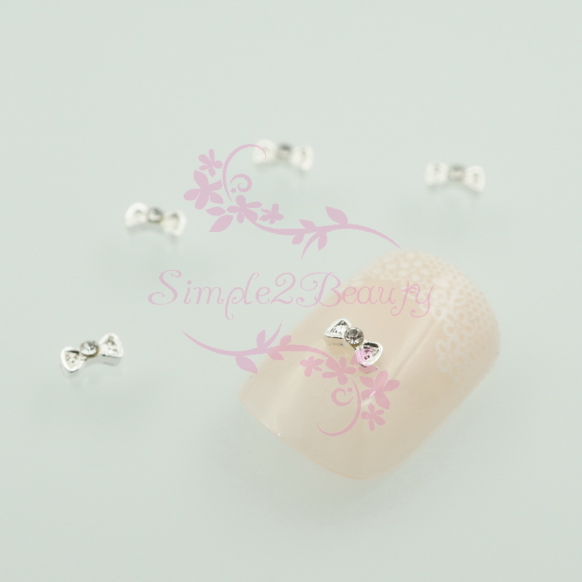 20 Tiny Silver Plated Bow Shape Alloy Charms Nail Art Jewelry Craft 3D DIY Decor