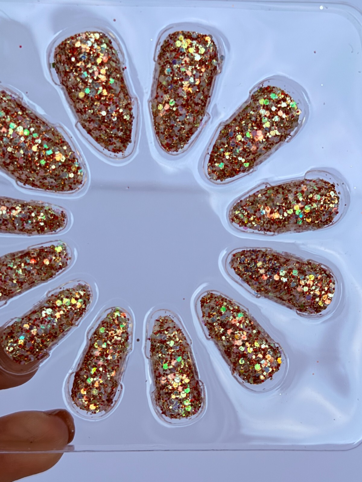Bronze and Gold Glitter Press-On Nails – Medium Length, 12pcs Elegant Stylish