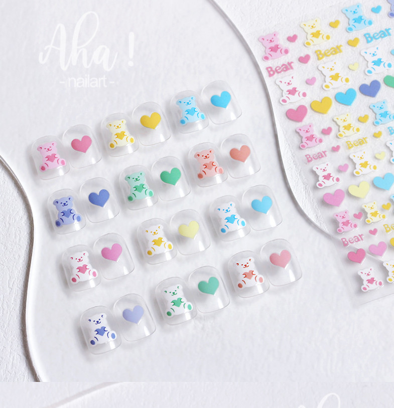 Nail Art 3D Decal Stickers Animal Bear Heart Flower Paw Print Peel & Stick NH20