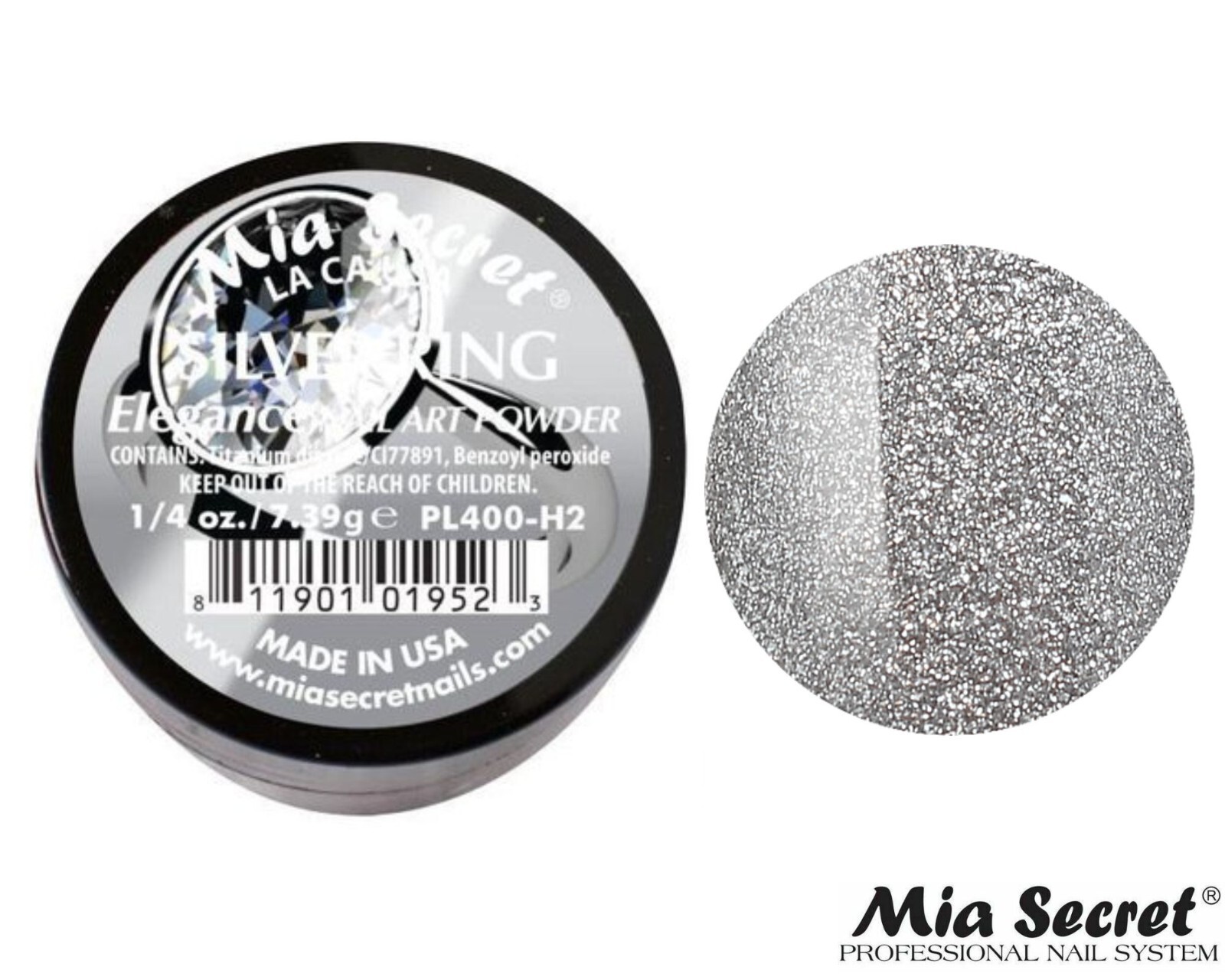 MIA SECRET Nail Art Powder 1/4oz- Silver Ring (ELEGANCE COLLECTION)