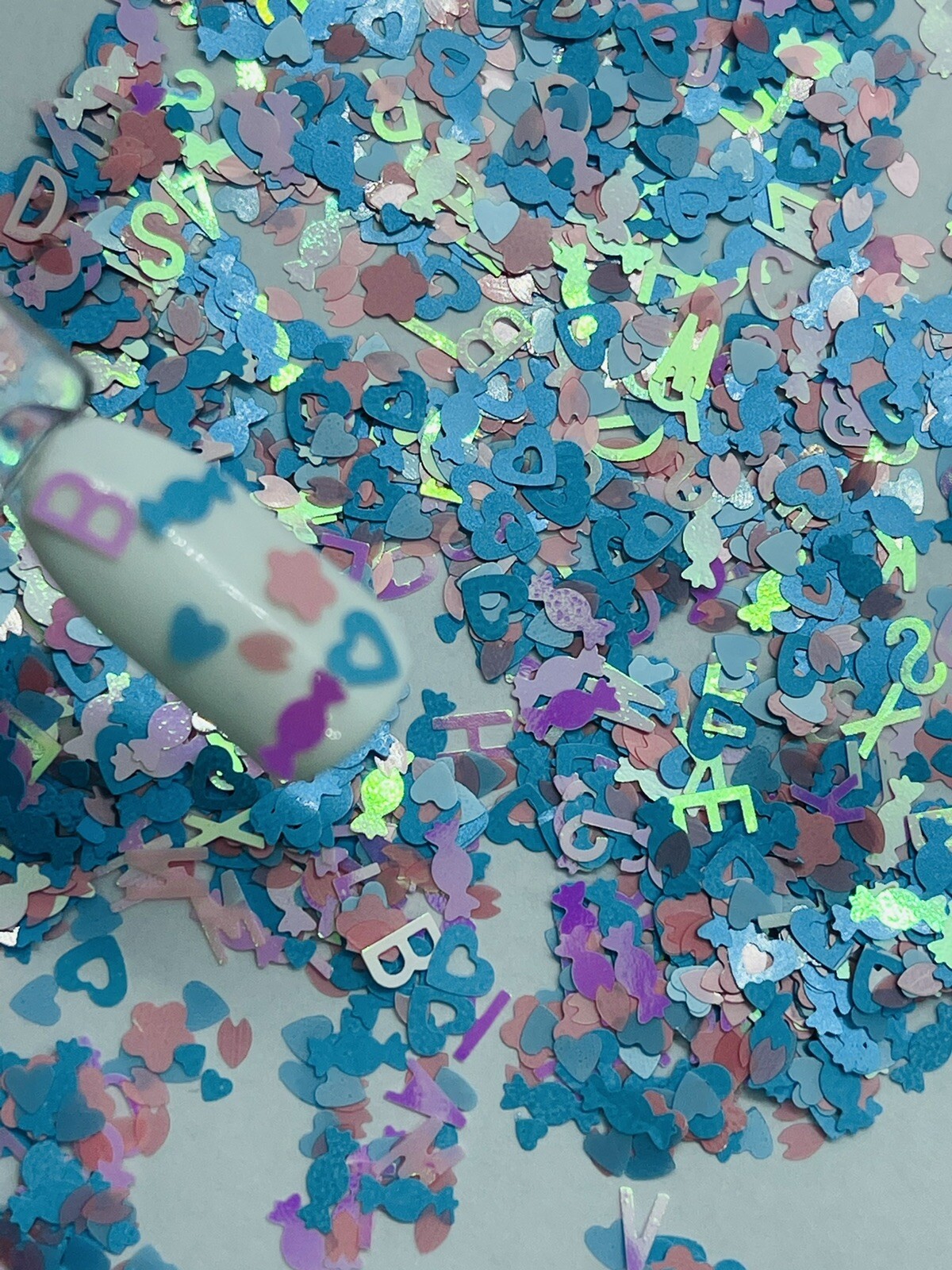 Blue Pink Letter Candy Heart Nail Glitter | 1 TSP | Gel Nail Art & Acrylic