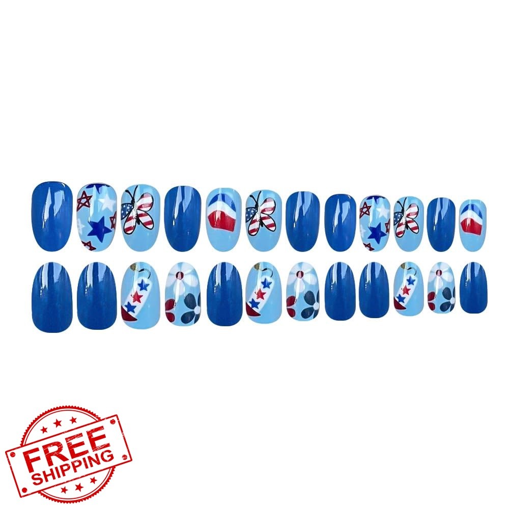 Maigitur Press on Nails Medium Oval N25 Star Flower Butterfly