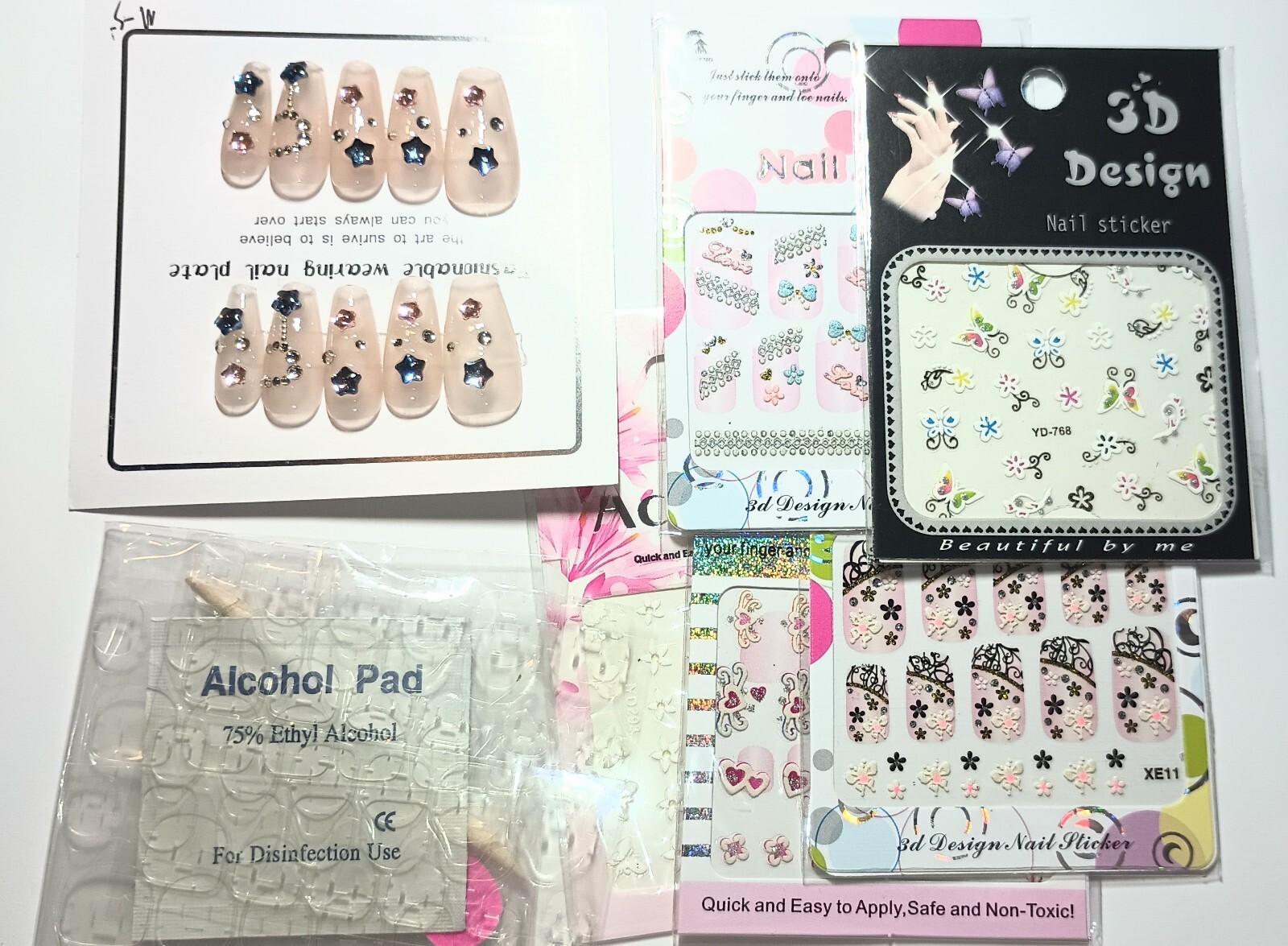 Handmade press on nails easy to put on & off reusable +5 pieces nail stickers.