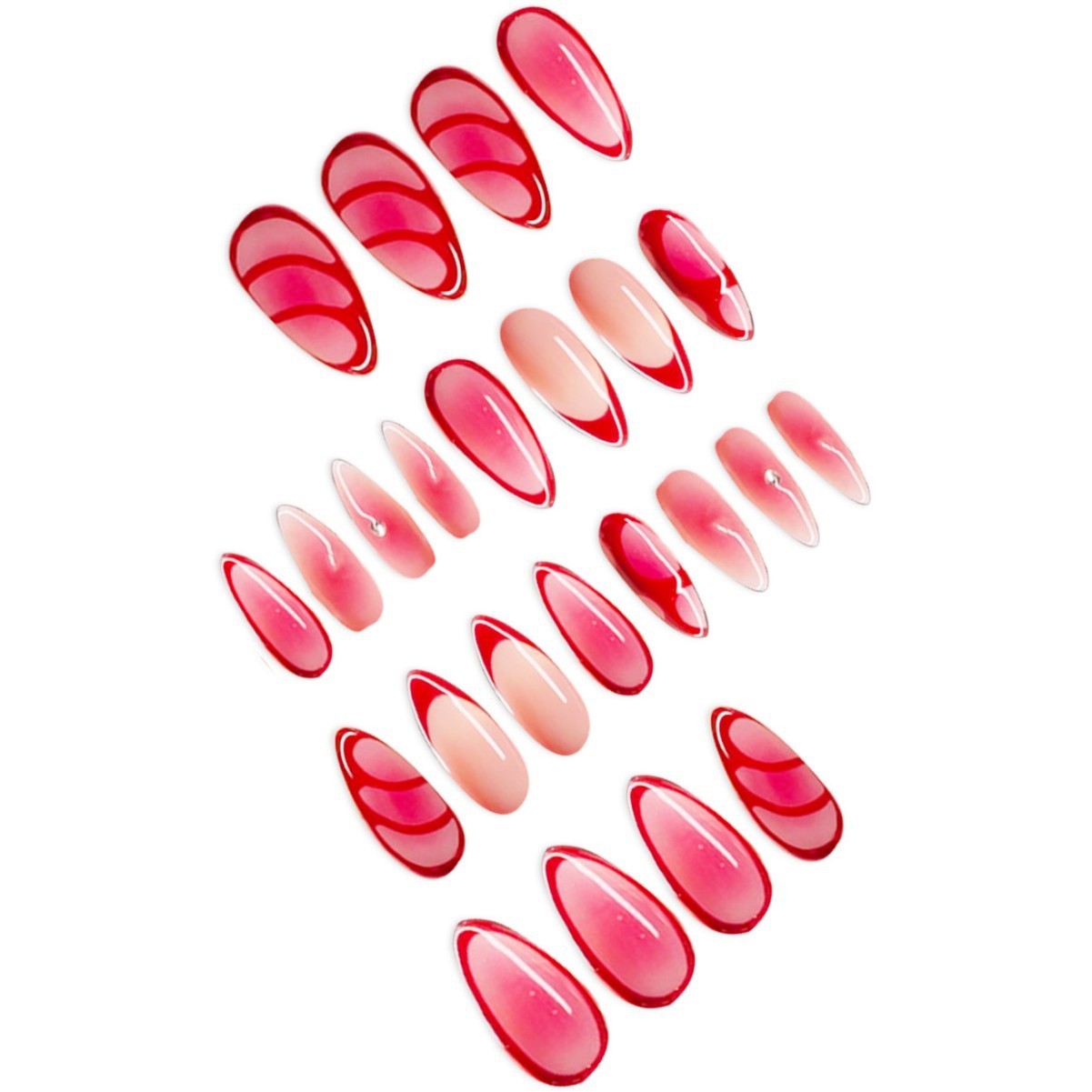 24Pcs Red Ombre French Almond Press On Nails Wholesale