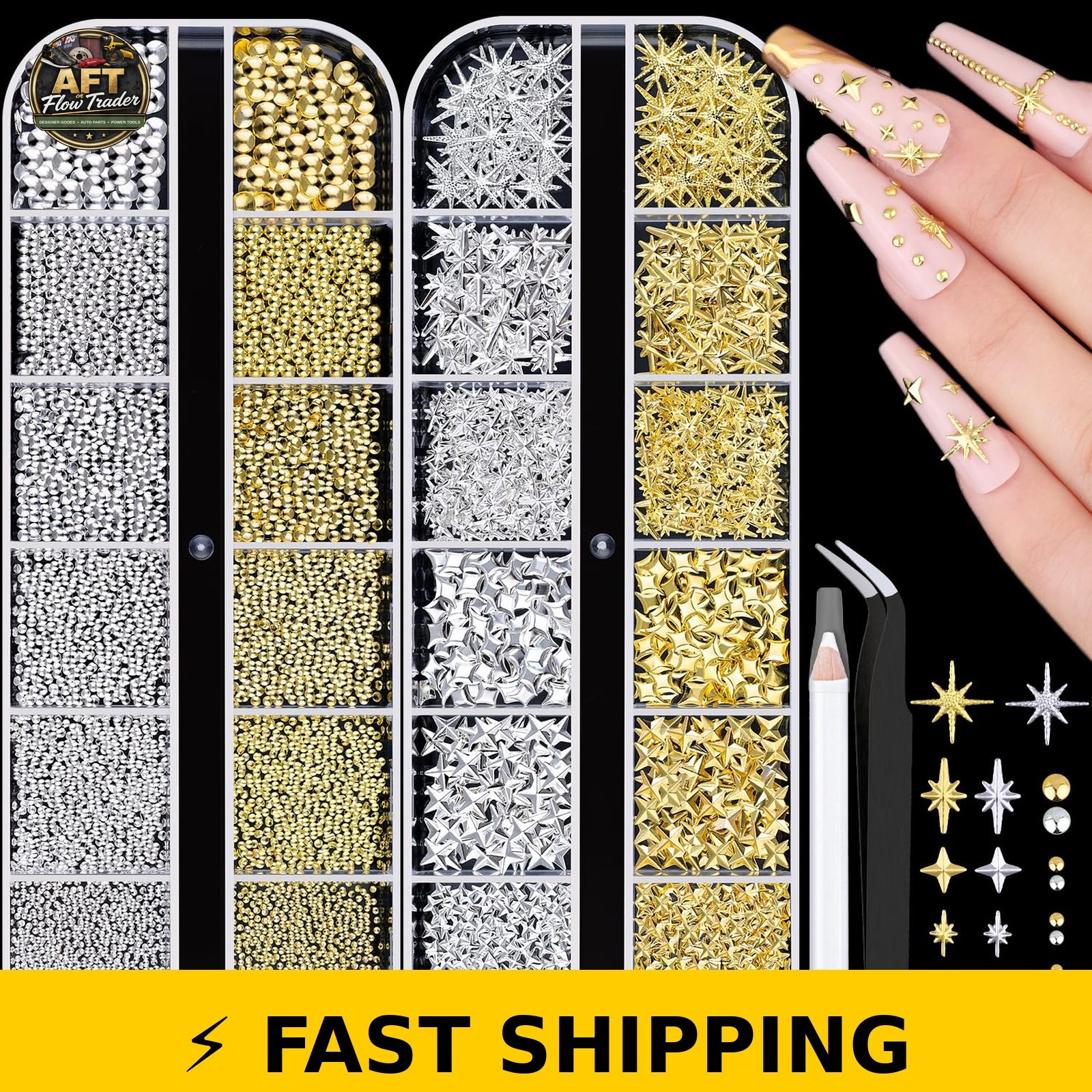 BELLEBOOST 3D Star Nail Charms & Caviar Beads Kit – 2640 Pcs