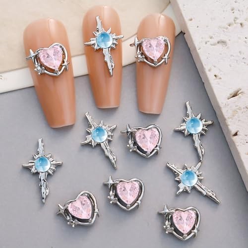 16 Styles Luxury Moon Star Nail Charms for Acrylic Nails Alloy Rhinestone Star