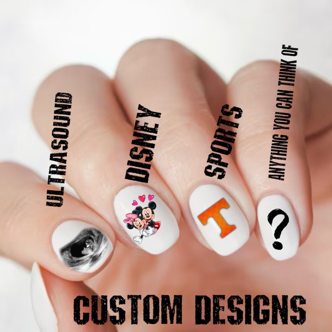 Custom Your Choice Of Pictures 5 Images Waterslide Nail Decals Set Of 25 Total