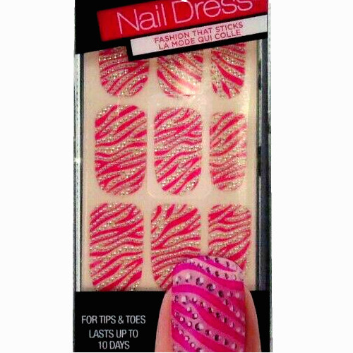 Kiss Nail Strips At Home Manicure Pedicure Kit Pink Animal Print 3D Crystals
