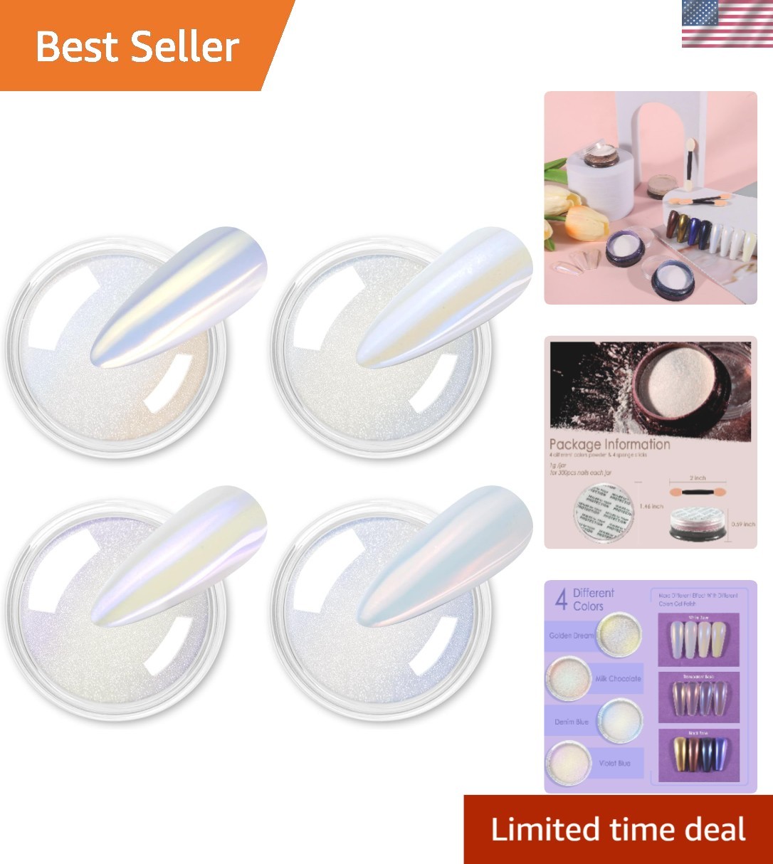 Chrome Nail Art Powder Set – 4 Colors with Mirror Finish for Elegant Designs