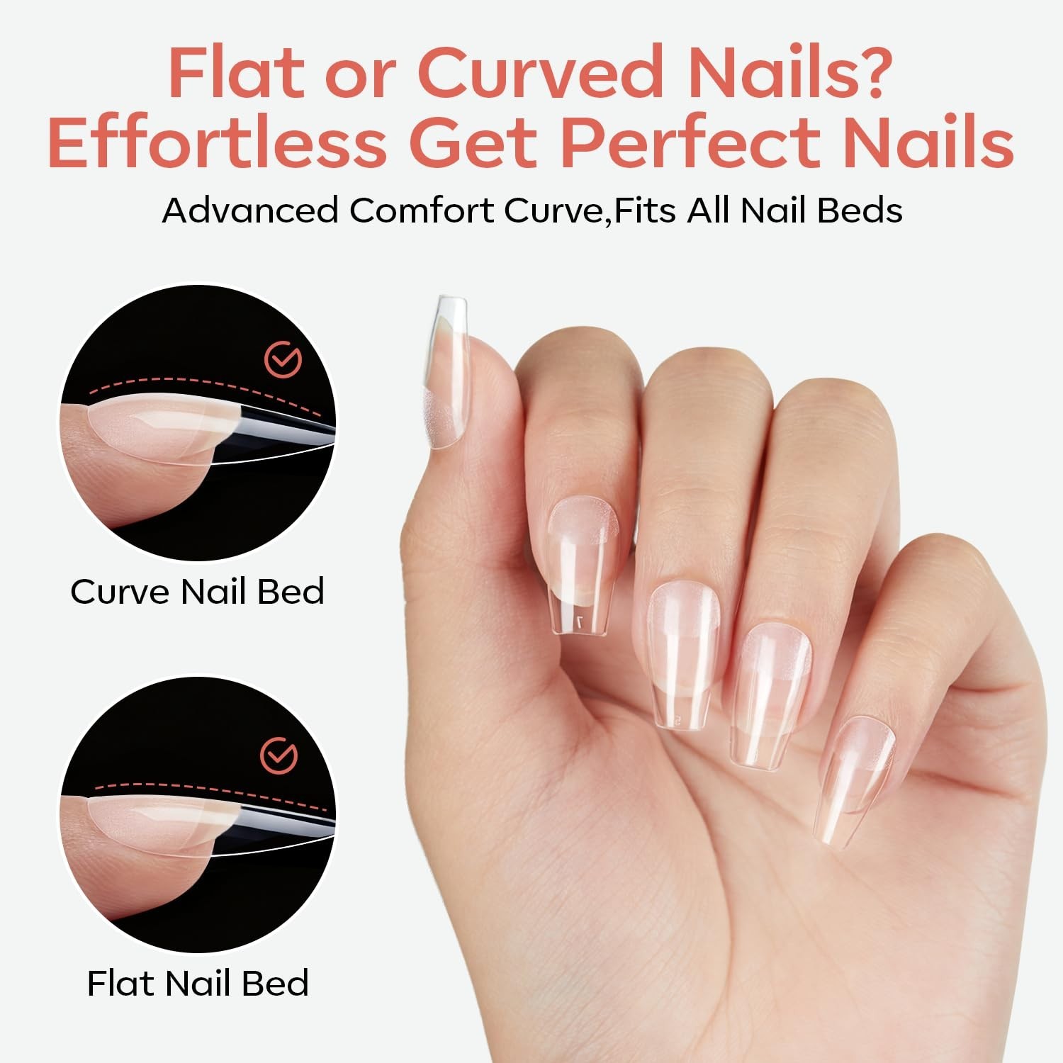 Beetles Gel Nail Tips Short Coffin Pre-Etched Nail Tips, 15 Sizes 360 Pcs Full C