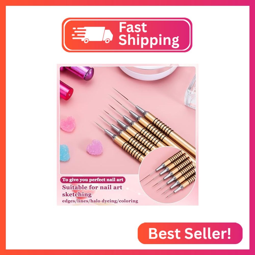 6Pcs Nail Art Liner Brushes Set, Fine Drawing Painting Details Design Striping B