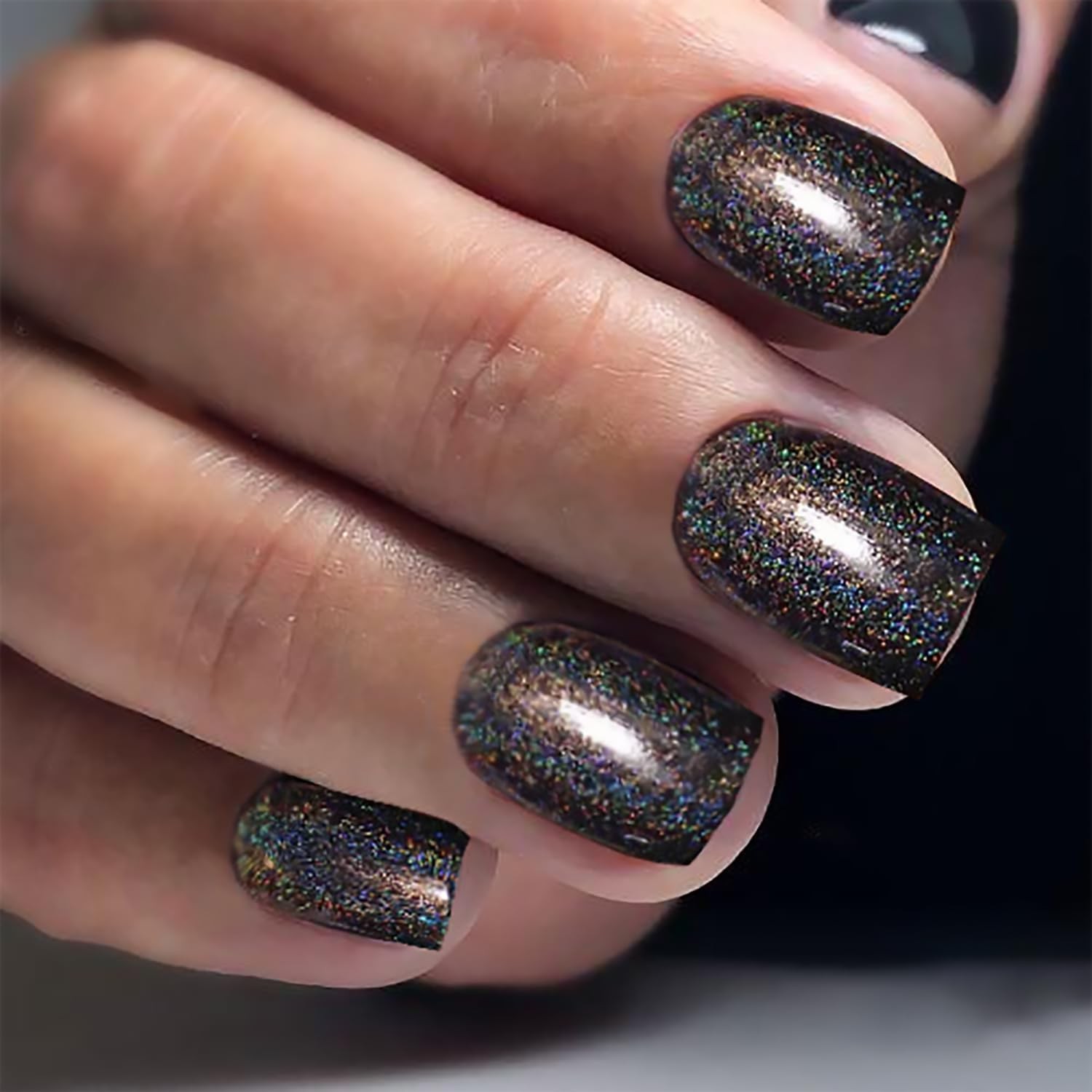 Tyuimhx Black Press on Nails Short Square 0.04 Fl Oz (Pack of 24), Multicolor