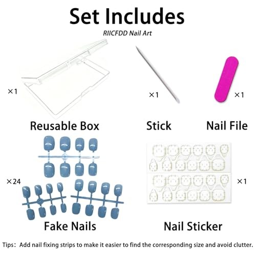 Short Square Press on Nails Solid Color Fake Nails | Extra Short Blue Gray