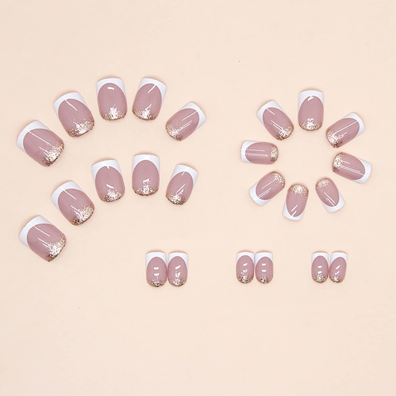 Press on Nails Short Length Coffin Shape, 24Pcs Full Cover Reusable Glossy Sq…