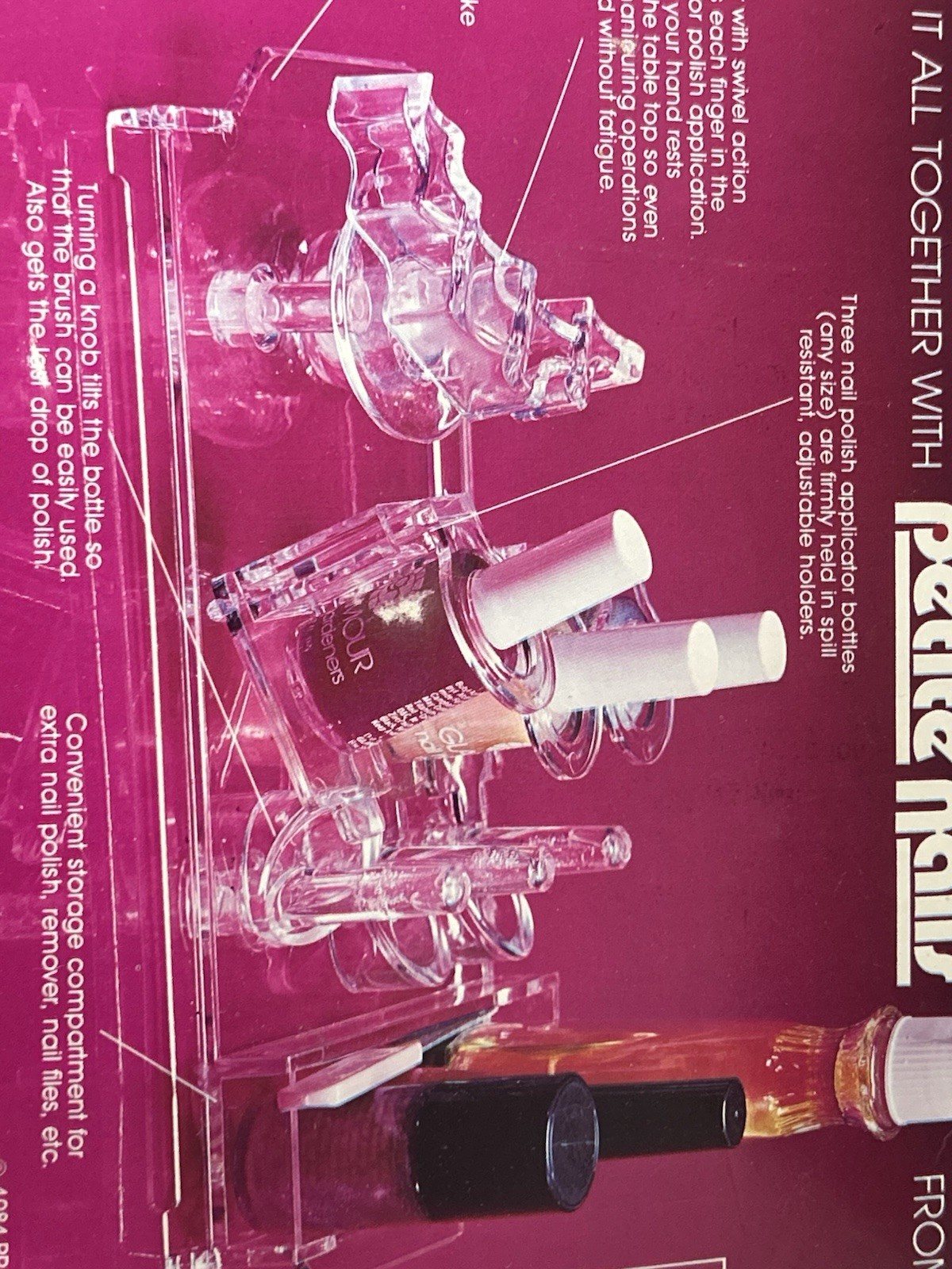 Vintage 80s Petite Nails Polishing Station Plexiglass Hand Rest Polish Holder