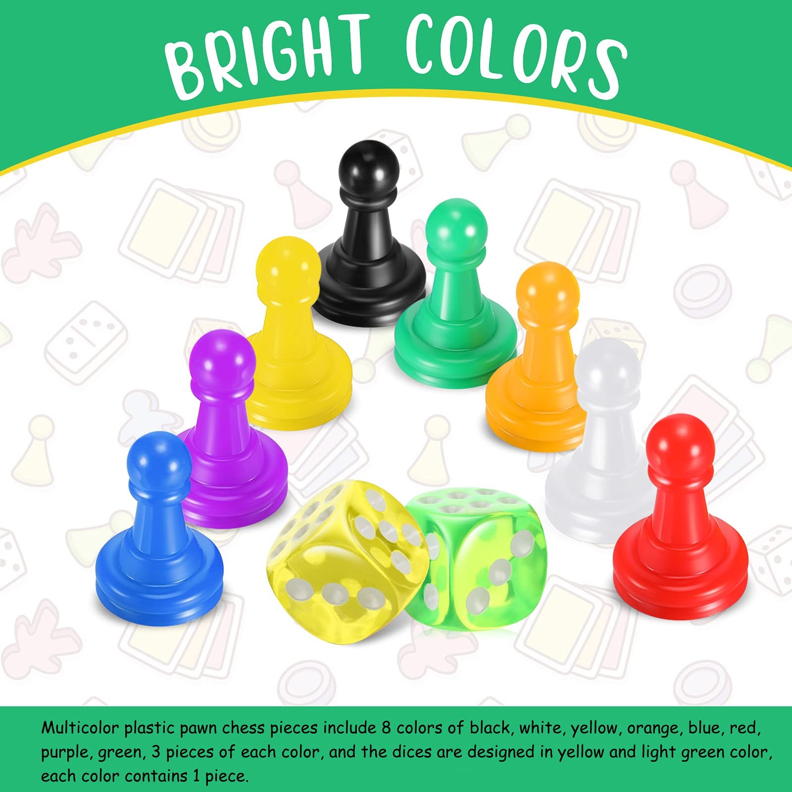 26 Pieces Multicolor Board Game and Dice Include 24 14mm,