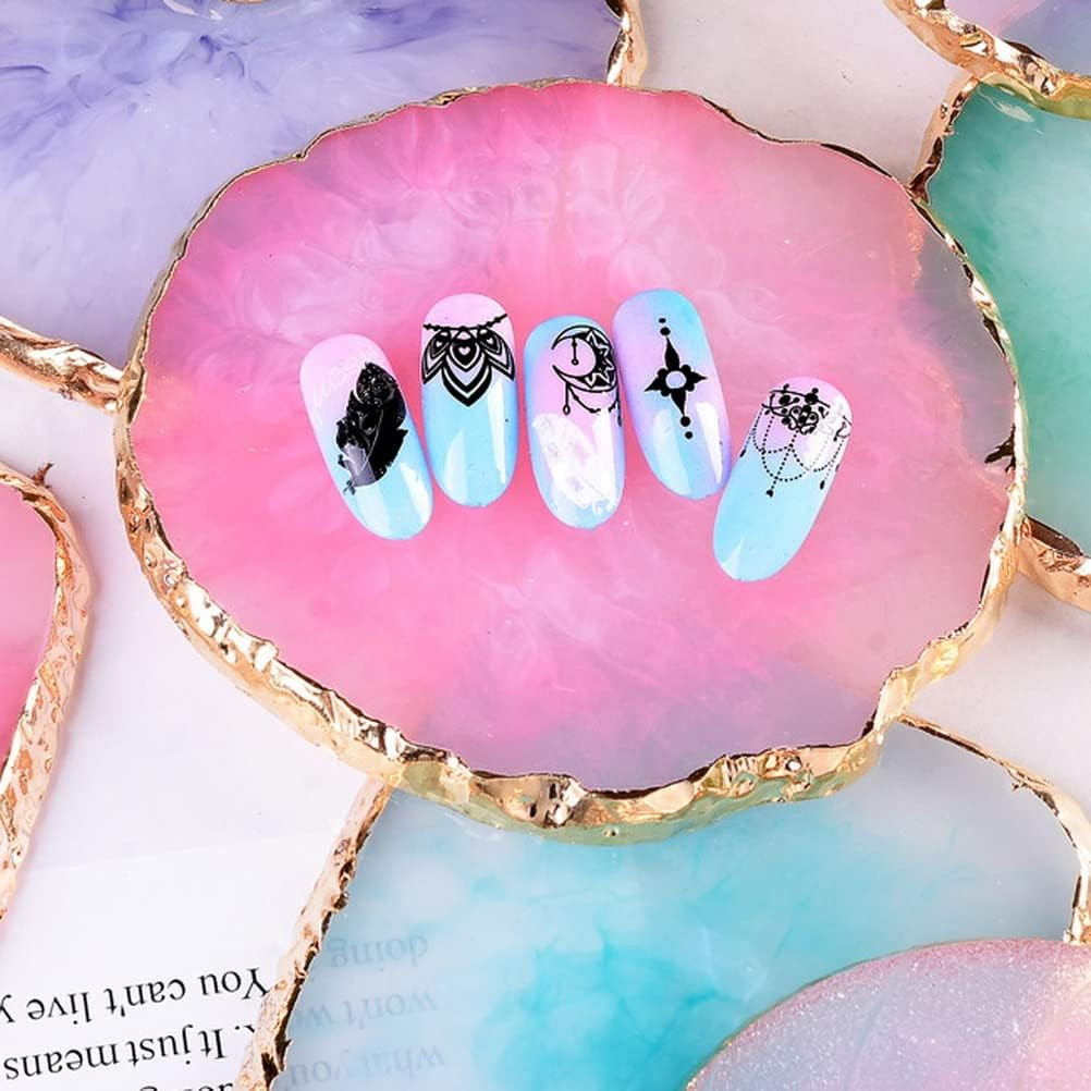 2 Pcs Resin Nail Art Palette, Nails Art Painting Palettes Gold Edge Nail Holder