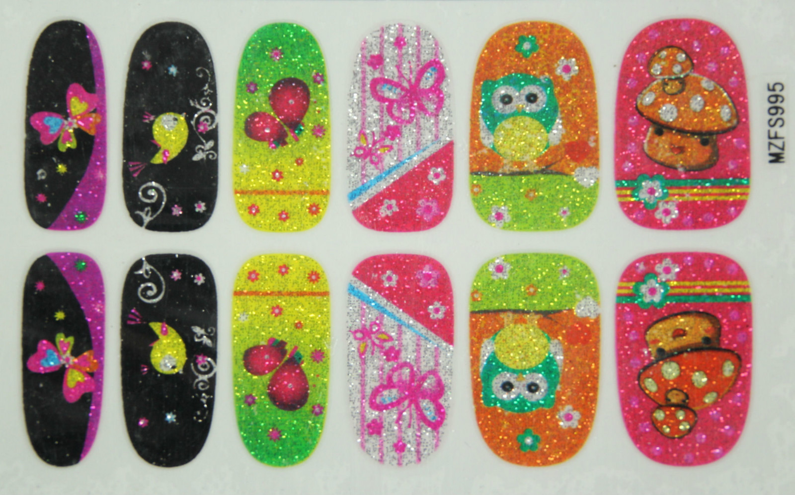 Full Nail Art Glitter Wraps Stickers Cartoon Pattern Animals gradient snowflake
