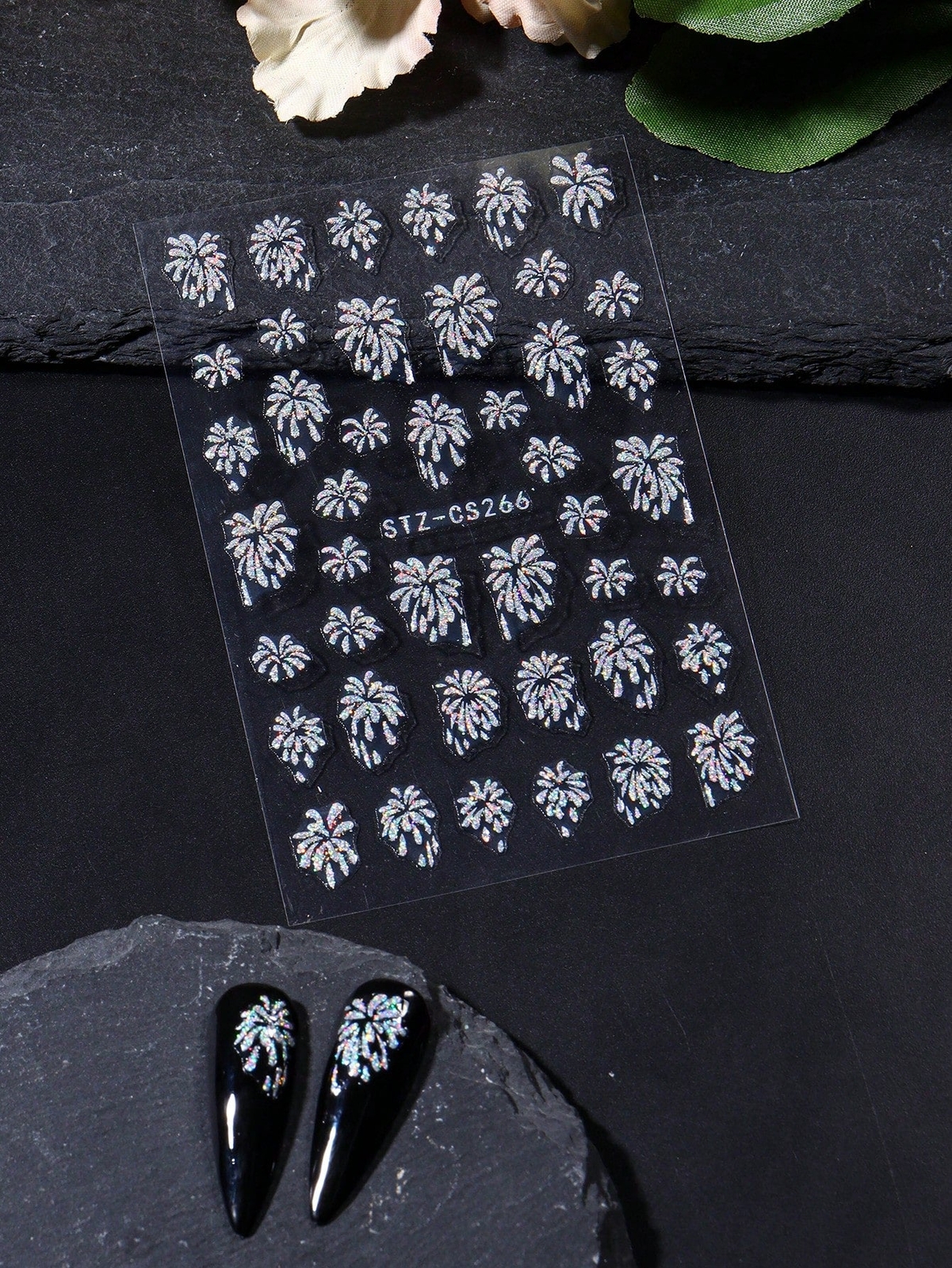 2pcs Gold Silver Fireworks Pattern Nail Art Stickers Self Adhesive Shiny