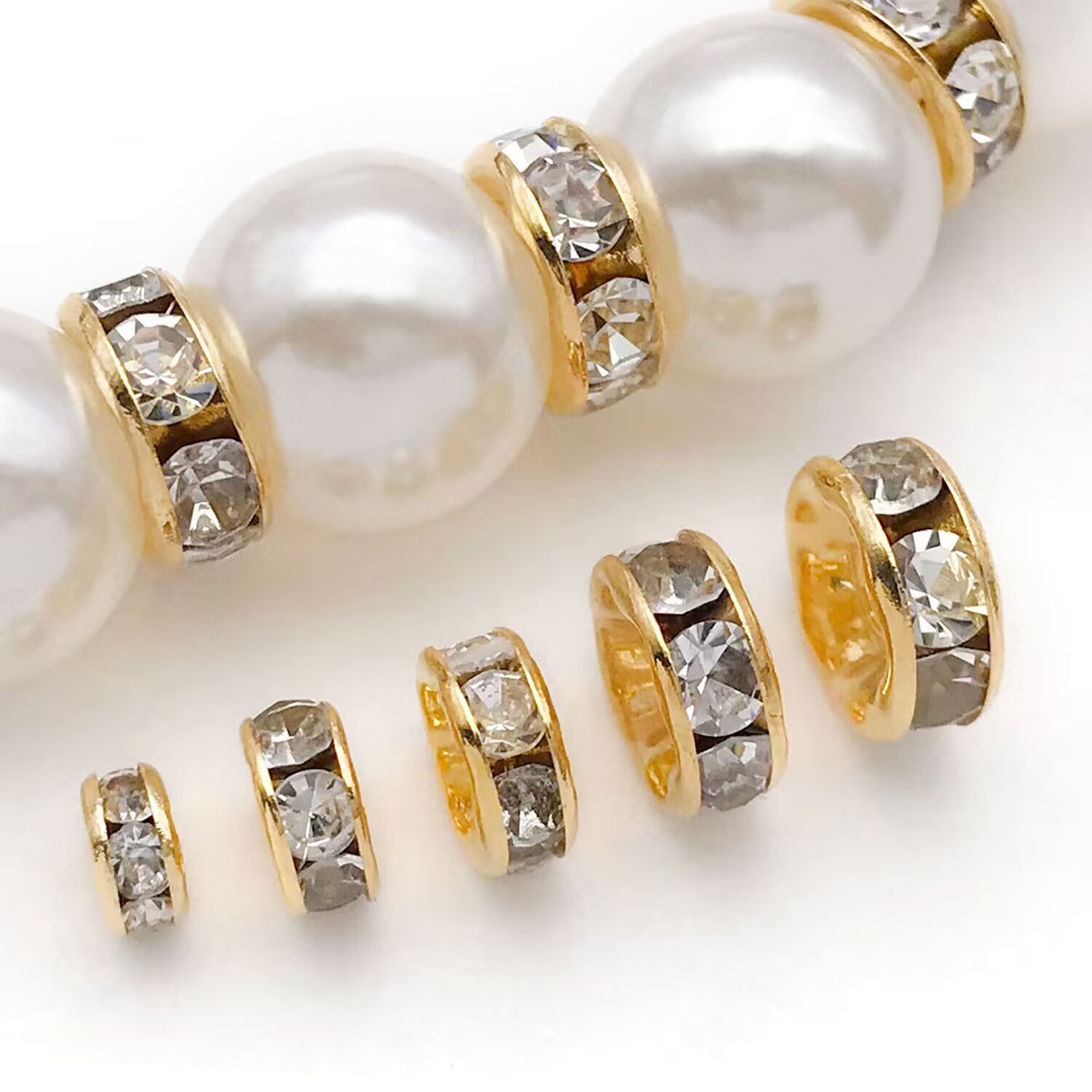 100 Golden Clear Crystal Rhinestone Rondelle Spacers Beads 6mm 8mm 10mm