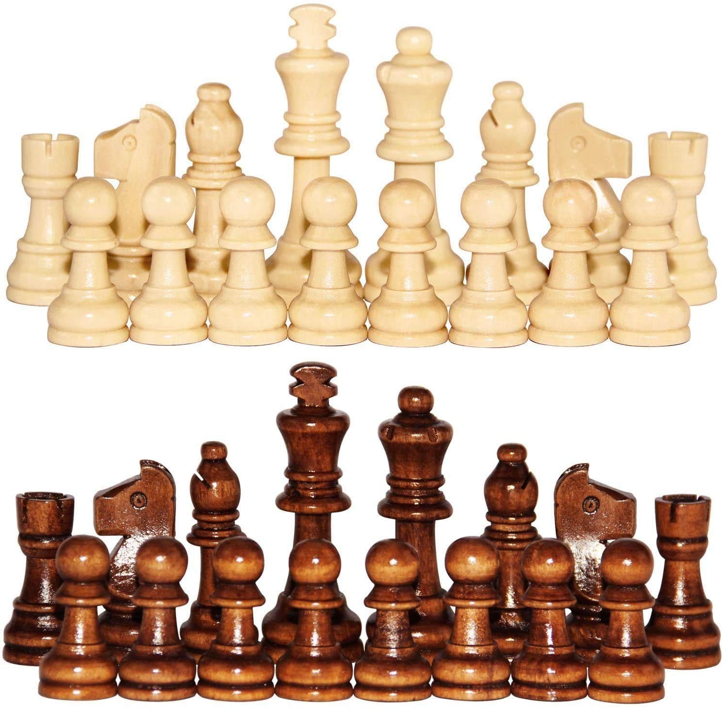 Set of Wooden Chess Pieces, 5.5 cm King, 32 Pieces Medium, Brown and Ivory