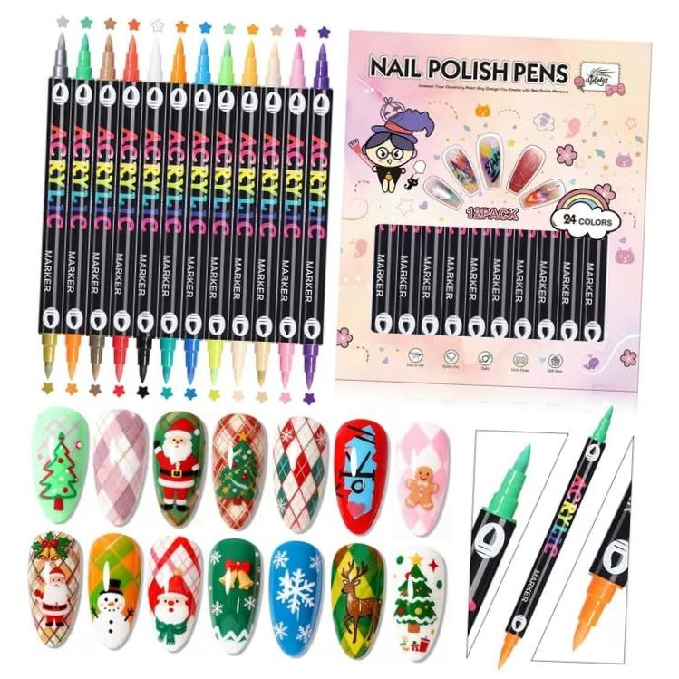 24 Colors Nail Art Pens Set for DIY Nail Art, 0.7mm MarkerPen | Dual-Tip,