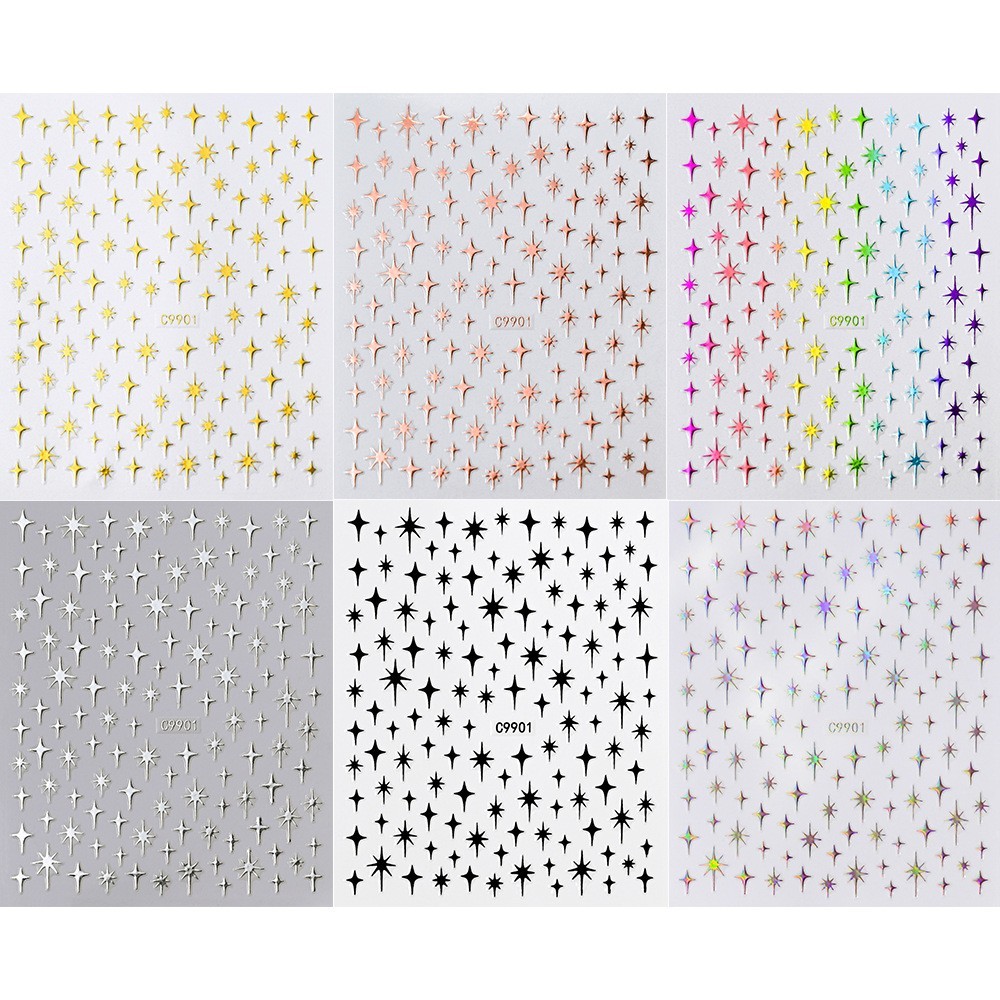 3D Black Gold Silver Star French Tips Nail Stickers Decoration DIY Manicure NH30
