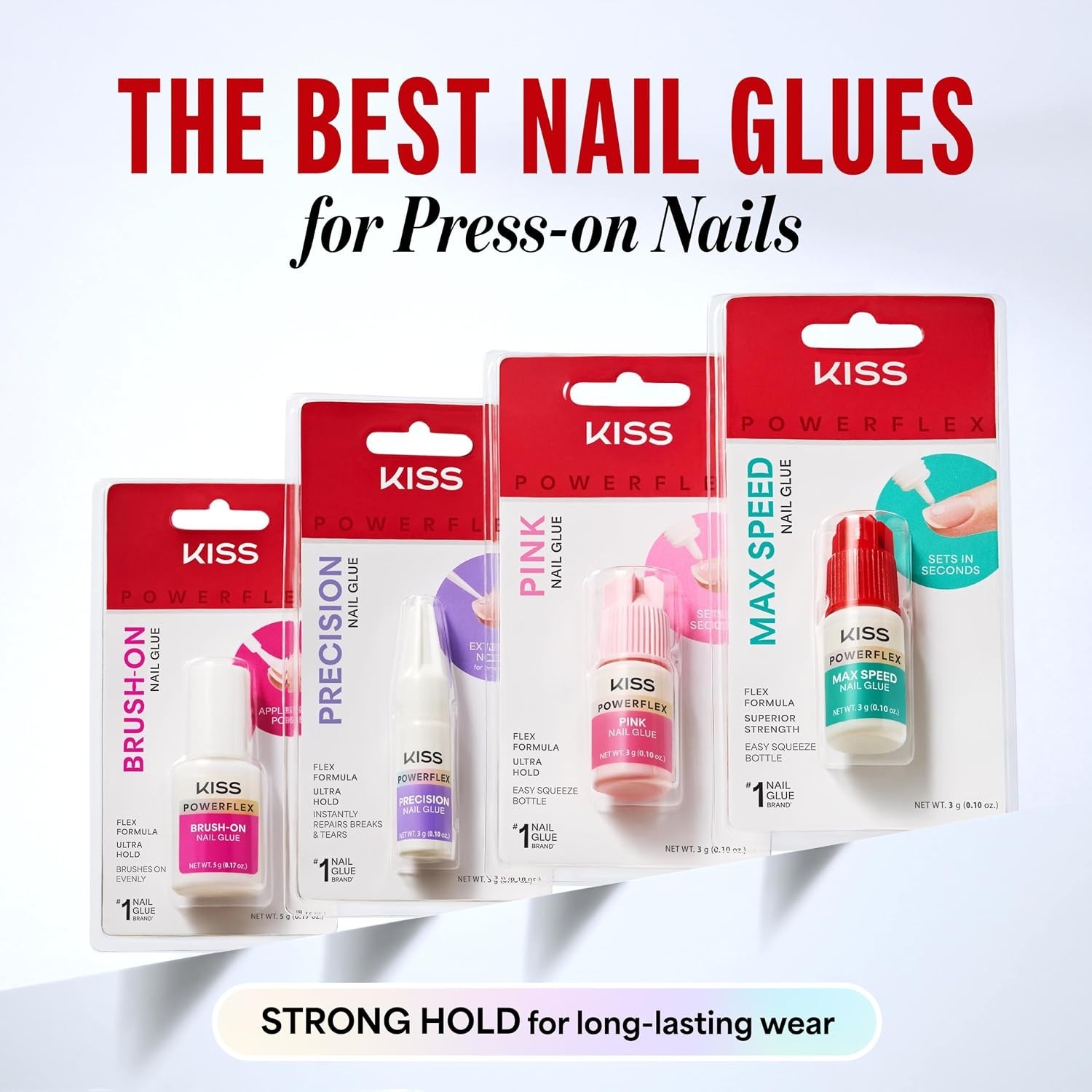 KISS PowerFlex Brush-On Nail Glue for Press On Nails, Ultra Hold Flex Formula 5g