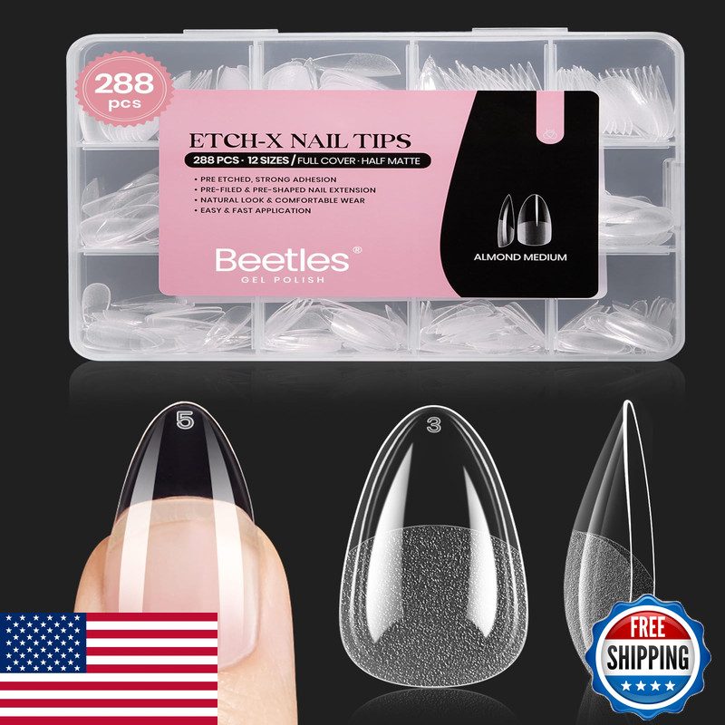 Beetles Gel Polish Beetles Gel Nail Tips Medium Almond Etch X 12 Sizes 288 Pcs