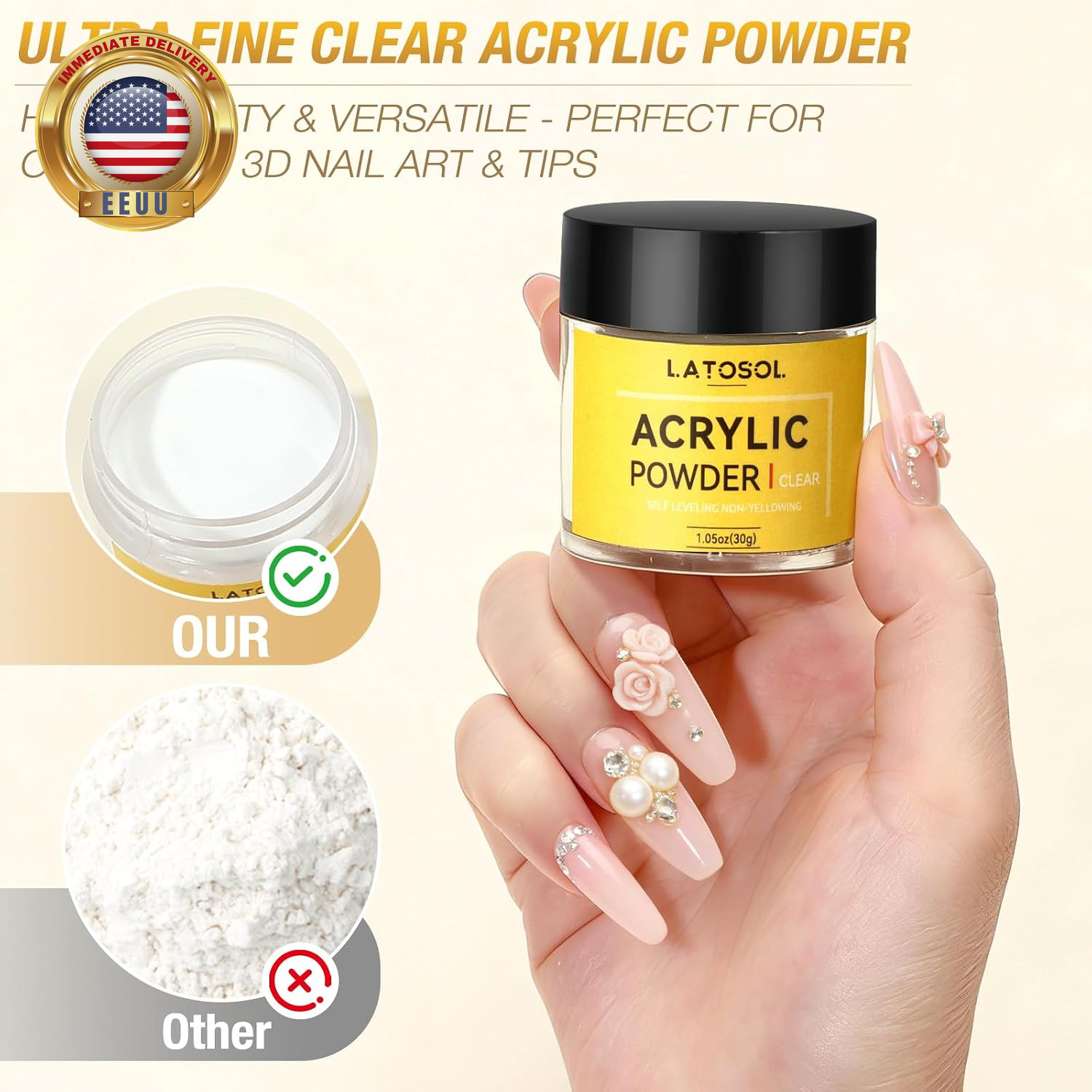 Clear Acrylic Nail Kit – Quick Dry Long Lasting Acrylic Powder & Liquid Set with