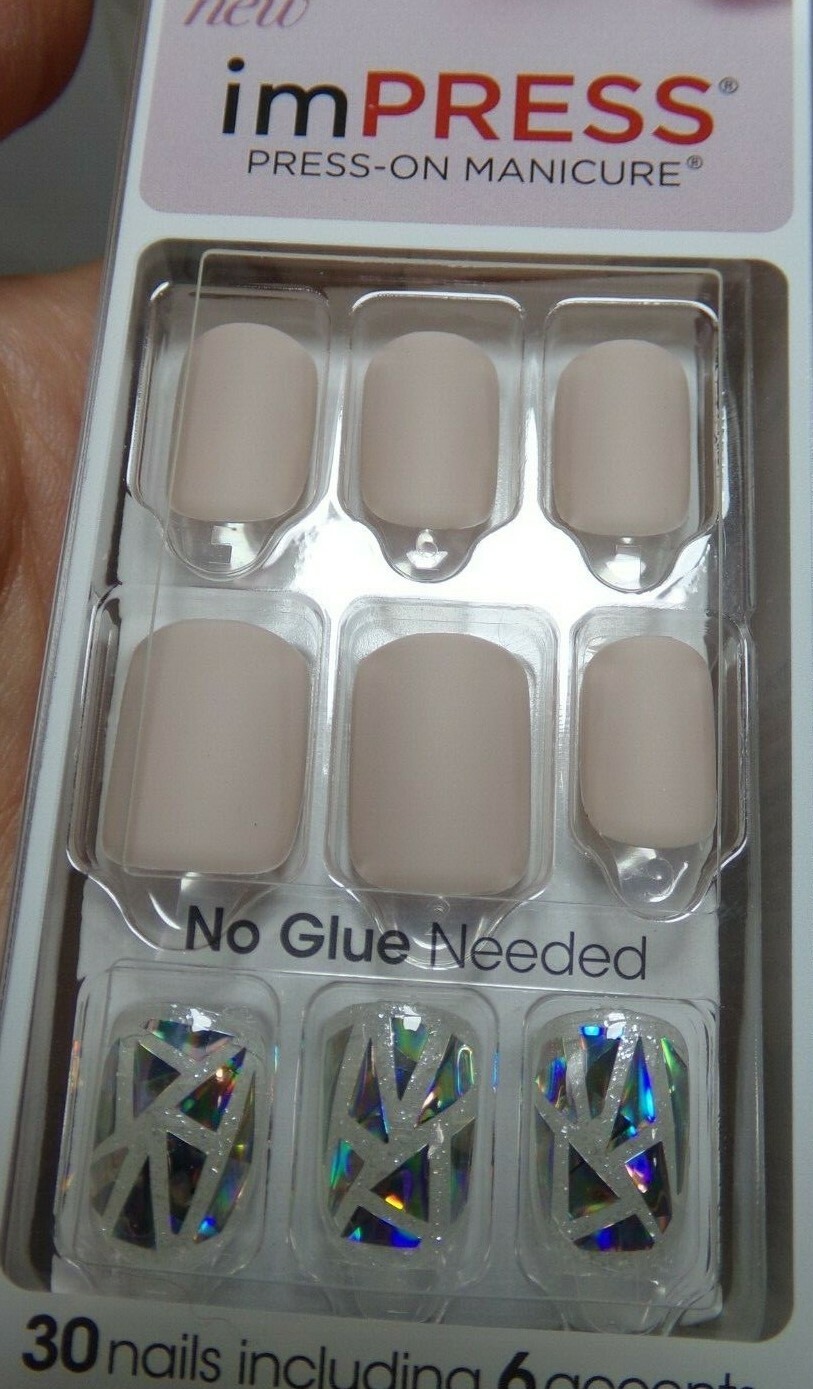 KISS IMPRESS NAILS PRESS ON SHORT -Matte Clay Beige & Halo Foil Chard Ultrafit