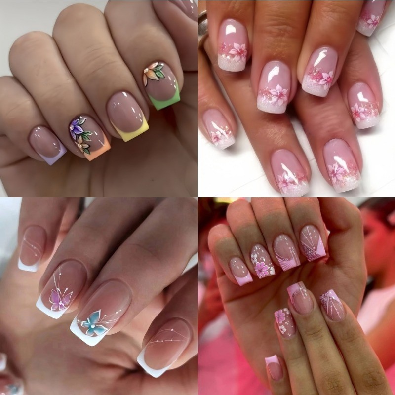 96pcs(4 Pack) Spring Delicate Cherry Blossom Press On Nails Acrylic Manicure