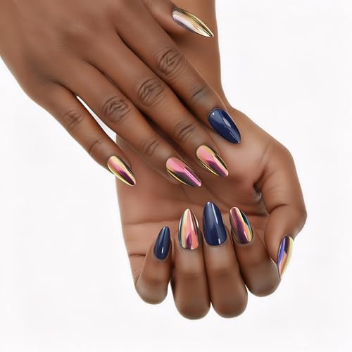 Acrylic Press On Nails Blue Almond – Nail Kit M-AL Sapphire Blue Chrome