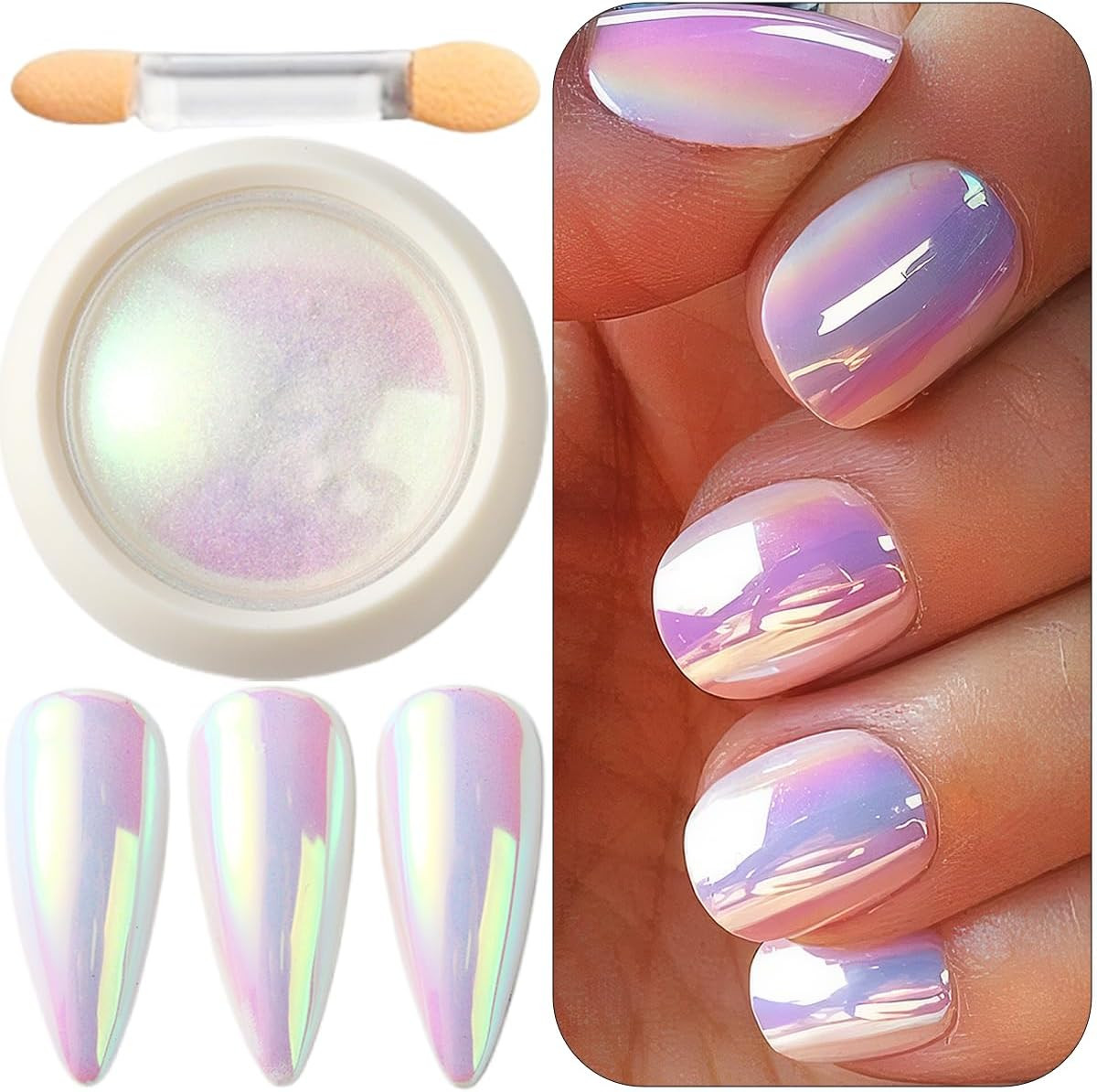 Holographic Unicorn Chrome Nail Powder Aurora Rainbow Neon Pigment Pink