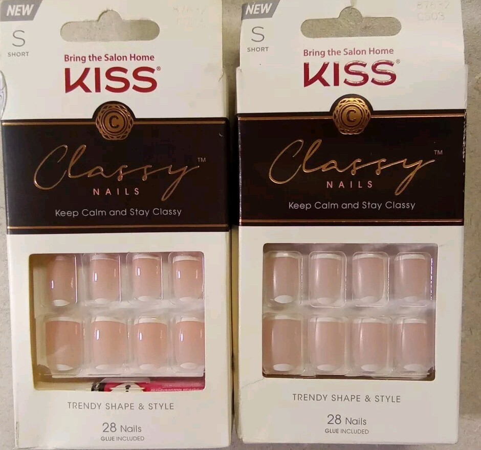 KISS Classy Press On Nails Stay Glossy Squoval Size Short Nude #87632 2pk