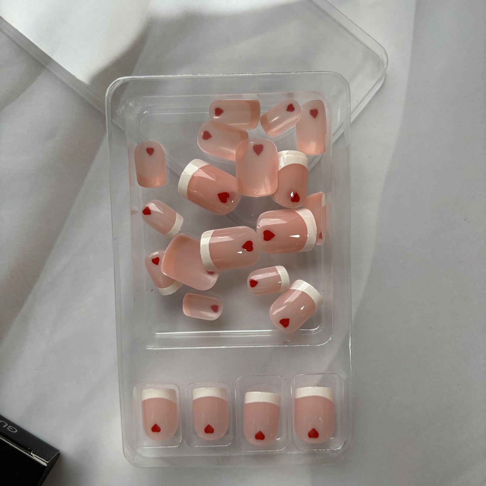 Valentines Press on Nails French Tip Fake Nails Square Short False Nails with…