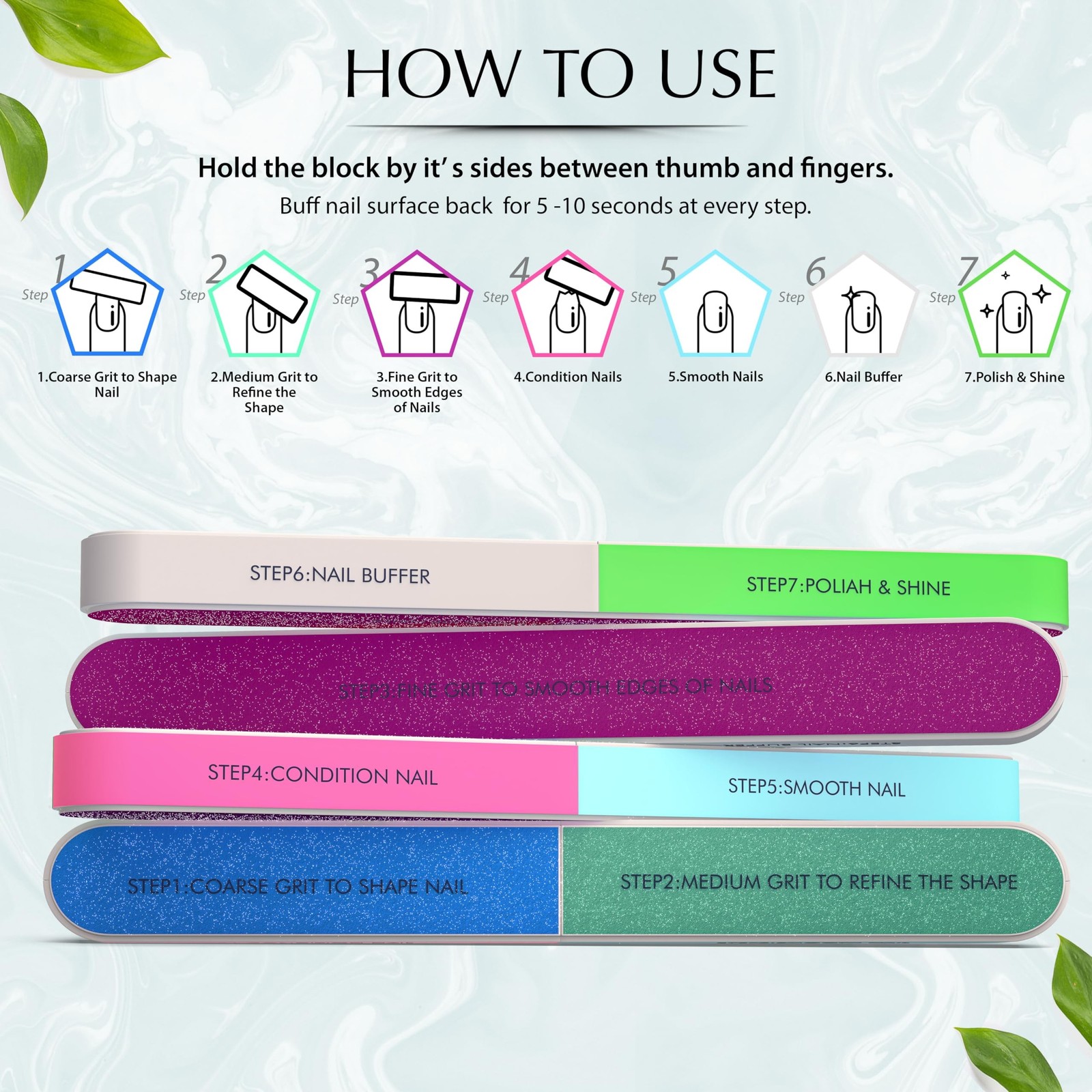 7 Way Nail Buffer Block for Natural Nails Shine Smoother Upgraded Buffing Blo…