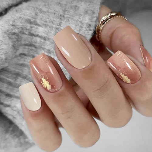 Gold Semi Cured Gel Nail Strips UV/LED Light Needed 20Pcs Cream 29-gold Cream