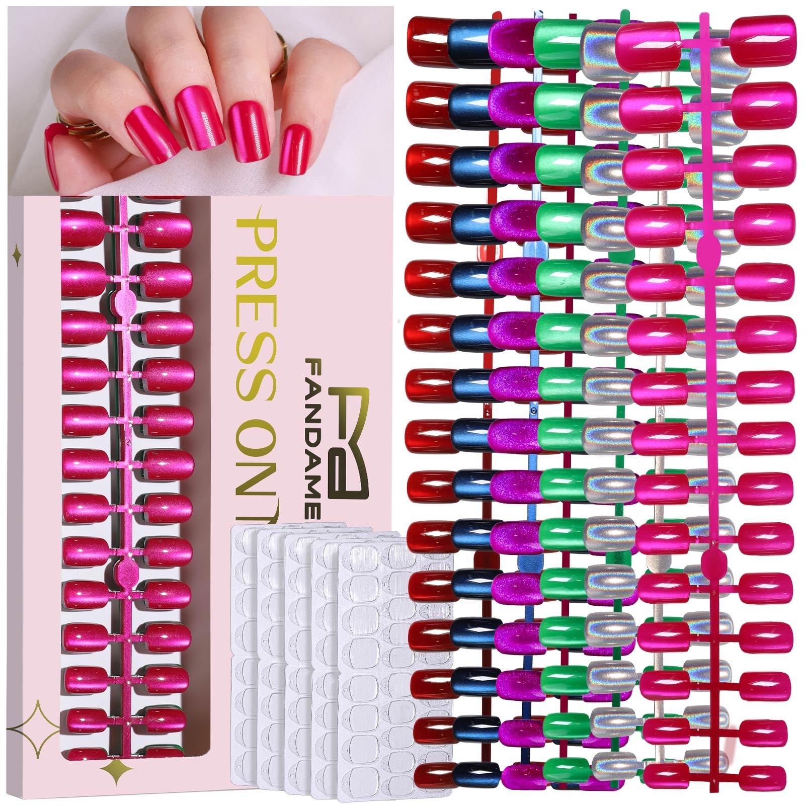Press on Nails, 6 Colors Press on Nails Short, Glossy Cat Eye Nails Short Squ…