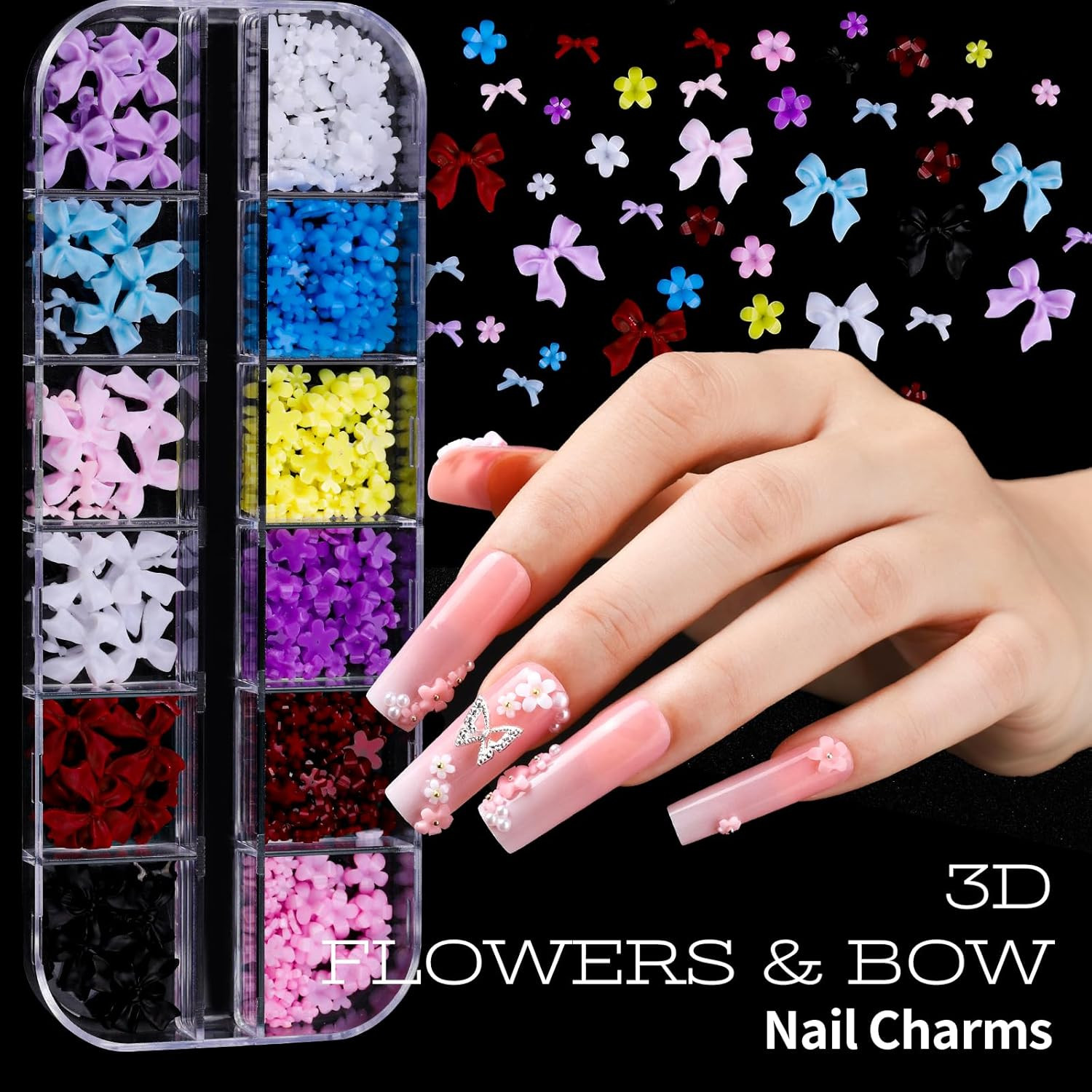 Nail Art Kit with 3D Charms, Rhinestones, Brushes, and Dotting Tools