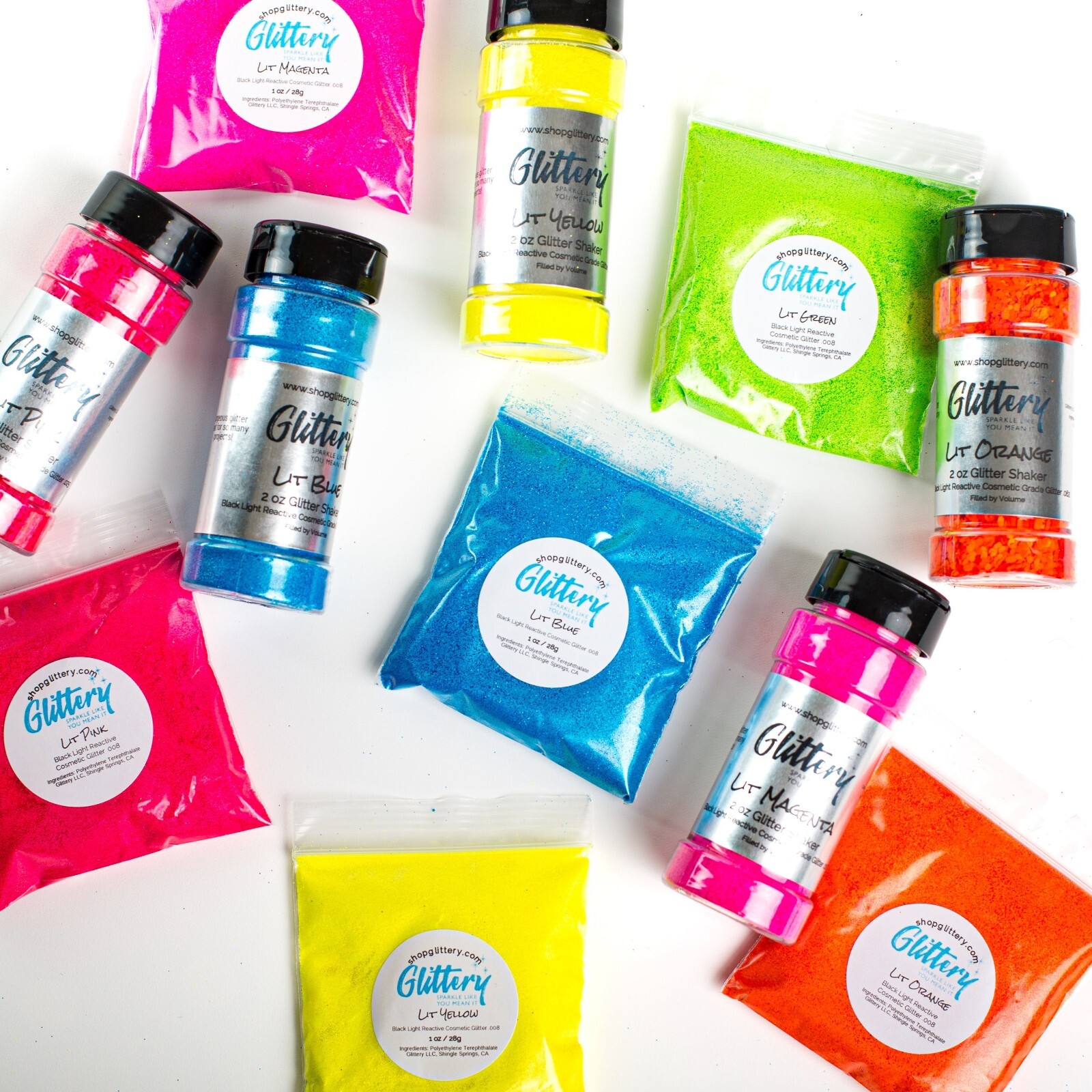 UV reactive Glitter Blacklight, Neon Glitter Powders Pink, Green, Yellow, Blue