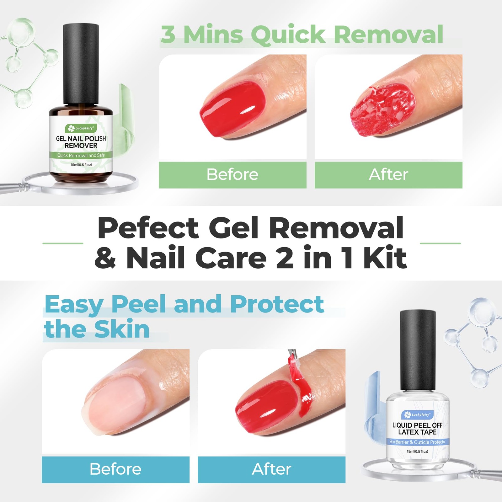 Luckyfairy Gel Nail Polish Remover: 15ml 0.5 Fl Oz (Pack of 2)